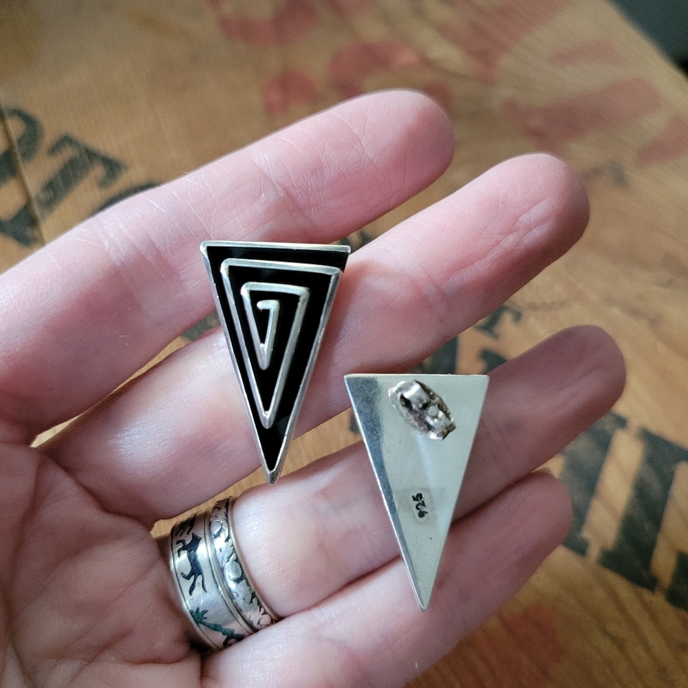 Geometric Solid Sterling Silver Post Earrings - image 8